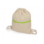 Рюкзак-мешок хлопковый «Lark» с цветной молнией натуральный/зеленое яблоко