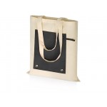 Складная хлопковая сумка для шопинга «Gross» с карманом, 180 г/м2 натуральный/черный