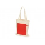 Складная хлопковая сумка для шопинга «Gross» с карманом, 180 г/м2 натуральный/красный