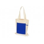 Складная хлопковая сумка для шопинга «Gross» с карманом, 180 г/м2 натуральный/синий
