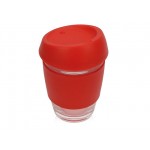 Стеклянный стакан с силиконовой крышкой и манжетой «Monday» прозрачный/красный