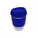 Стеклянный стакан с силиконовой крышкой и манжетой «Monday» прозрачный/синий