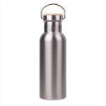 Бутылка для воды DISTILLER, 500мл. белый, нержавеющая сталь, бамбук Серебро