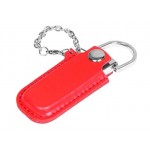 USB 2.0- флешка на 64 Гб в массивном корпусе с кожаным чехлом красный/серебристый