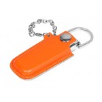 USB 2.0- флешка на 64 Гб в массивном корпусе с кожаным чехлом оранжевый/серебристый