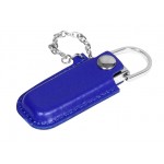 USB 2.0- флешка на 64 Гб в массивном корпусе с кожаным чехлом синий/серебристый