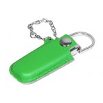 USB 2.0- флешка на 64 Гб в массивном корпусе с кожаным чехлом зеленый/серебристый