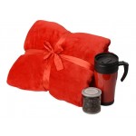 Подарочный набор «Tasty hygge» с пледом, термокружкой и миндалем в шоколадной глазури термокружка- красный/черный