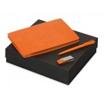 Подарочный набор «Notepeno» с блокнотом А5, флешкой и ручкой флешка- оранжевый/серебристый
