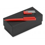 Подарочный набор Qumbo с ручкой и флешкой красный/серебристый