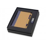 Подарочный набор Essentials с флешкой и блокнотом А5 с ручкой синий/натуральный/серебристый