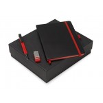 Подарочный набор «Q-edge» с флешкой, ручкой-подставкой и блокнотом А5 черный/красный