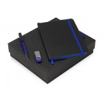 Подарочный набор «Q-edge» с флешкой, ручкой-подставкой и блокнотом А5 черный/синий