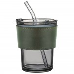 Стакан стеклянный с трубочкой и капхолдером Karamel, зелёный