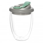 Стакан стеклянный Lotos с двойными стенками и крышкой, бирюзовый