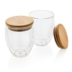 Набор стаканов из боросиликатного стекла с двойными стенками и бамбуковой крышкой, 250 мл, 2 шт. прозрачный; 
