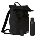 Подарочный набор Boston, черный (термобутылка, ЗУ, рюкзак)