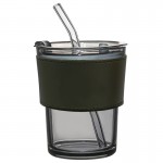 Стакан стеклянный с трубочкой и капхолдером Karamel, зелёный