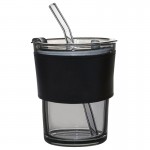 Стакан стеклянный с трубочкой и капхолдером Karamel, черный