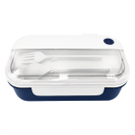 Герметичный контейнер для еды (ланч бокс)  BON VOYAGE, пластиковый, бело-темно-синий, 1100 мл.