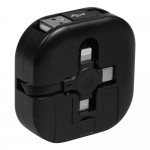 Кабель зарядный выдвижной USB Wingle 3-в-1 на Lightning, Micro-USB, Type-C «U50» 2,4 A, Quick Charge с подставкой для телефона, квадратный, белый