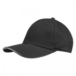 Кепка 6-панельная Oxford 300, c белым сендвичем, черная