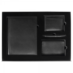 Набор подарочный Solution Prestige Quardo  (суперобложка из натуральной кожи, обложка для паспорта, ручка шариковая, кошелек с картхолдером), черный