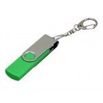 USB 2.0- флешка на 16 Гб с поворотным механизмом и дополнительным разъемом Micro USB зеленый/серебристый