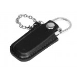 USB 2.0- флешка на 64 Гб в массивном корпусе с кожаным чехлом черный/серебристый