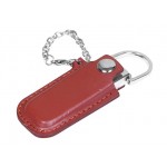 USB 2.0- флешка на 64 Гб в массивном корпусе с кожаным чехлом коричневый/серебристый