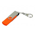 USB 2.0- флешка на 16 Гб с поворотным механизмом и дополнительным разъемом Micro USB оранжевый/серебристый