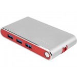 Хаб 8-в-1 Type-C «Hermes», USB 3.0 x 3, Type-C PD, HDMI, LAN, картридер красный