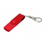 USB 2.0- флешка на 16 Гб с поворотным механизмом и дополнительным разъемом Micro USB красный