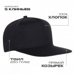Бейсболка прямой козырёк STAN 5 клиньев хлопок 280, 018, Чёрный (20) (56-58)