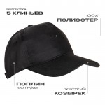 Бейсболка STAN 5 клиньев полиэстер 150, 10P, Чёрный (20) (Единый размер)