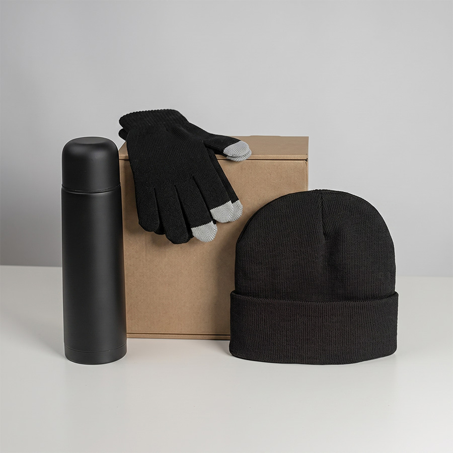 Набор подарочный GET WARM: перчатки, шапка, термос, зеленый
