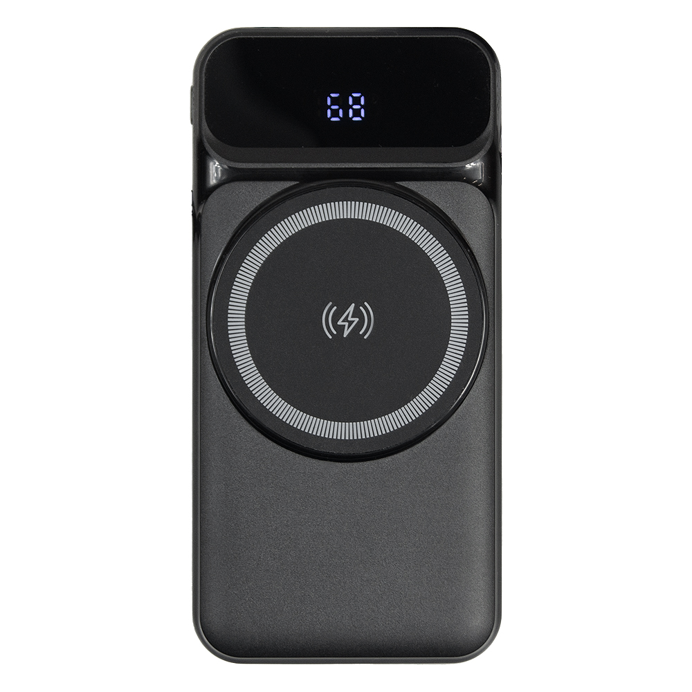 Внешний аккумулятор (powerbank) «Nova», 10 000 mAH, с тремя зарядными шнурами, c беспроводным магнитным контактом magsafe до 15W, 22,5W (Ватт) super fast charge, Power Delivery (PD) 20W (dfnn), QC3.0, черный