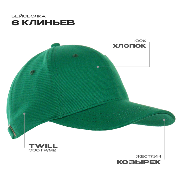 Бейсболка STAN 5 клиньев полиэстер 150, 10P, Зелёный (30) (ONE SIZE)