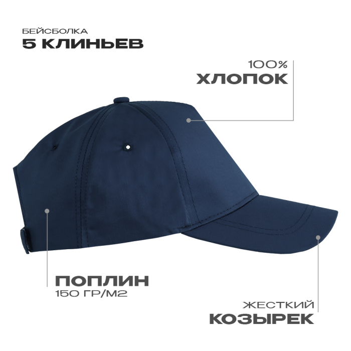 Бейсболка STAN 5 клиньев хлопок, 150, 13, Т-Синий (46) (Единый размер)